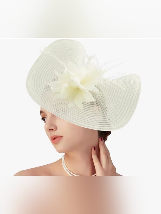 dressfan Accessories - Ivory Wide-Brim Floral Fascinator Hat #1283